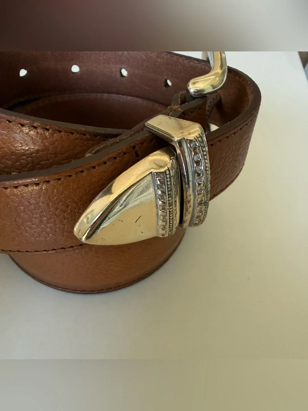 FootJoy Brown Leather Belt with Silver Tone Hardware Size 42 69318